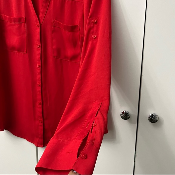 EXPRESS Solid Red Two Pocket Portfolio Shirt
Blouse Button Down Slim Fit Top S - Picture 6 of 16